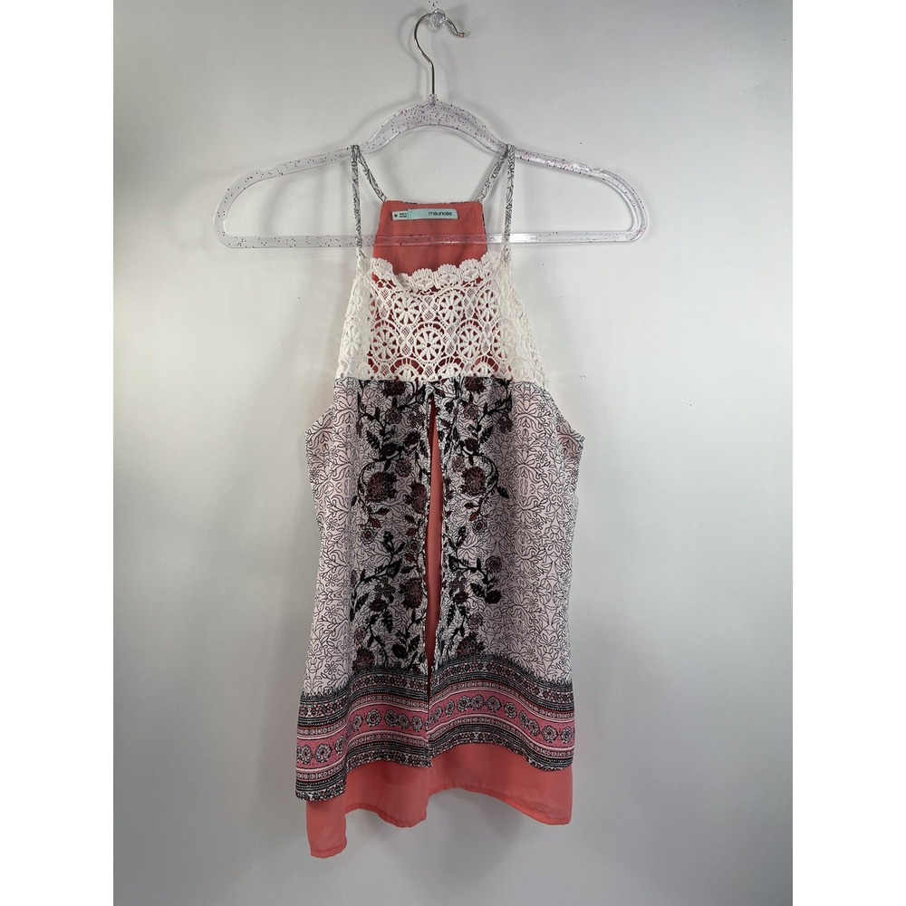 Maurices Blouse Women's Sz M Multi Crochet Bib Spaghetti Strap Overlay